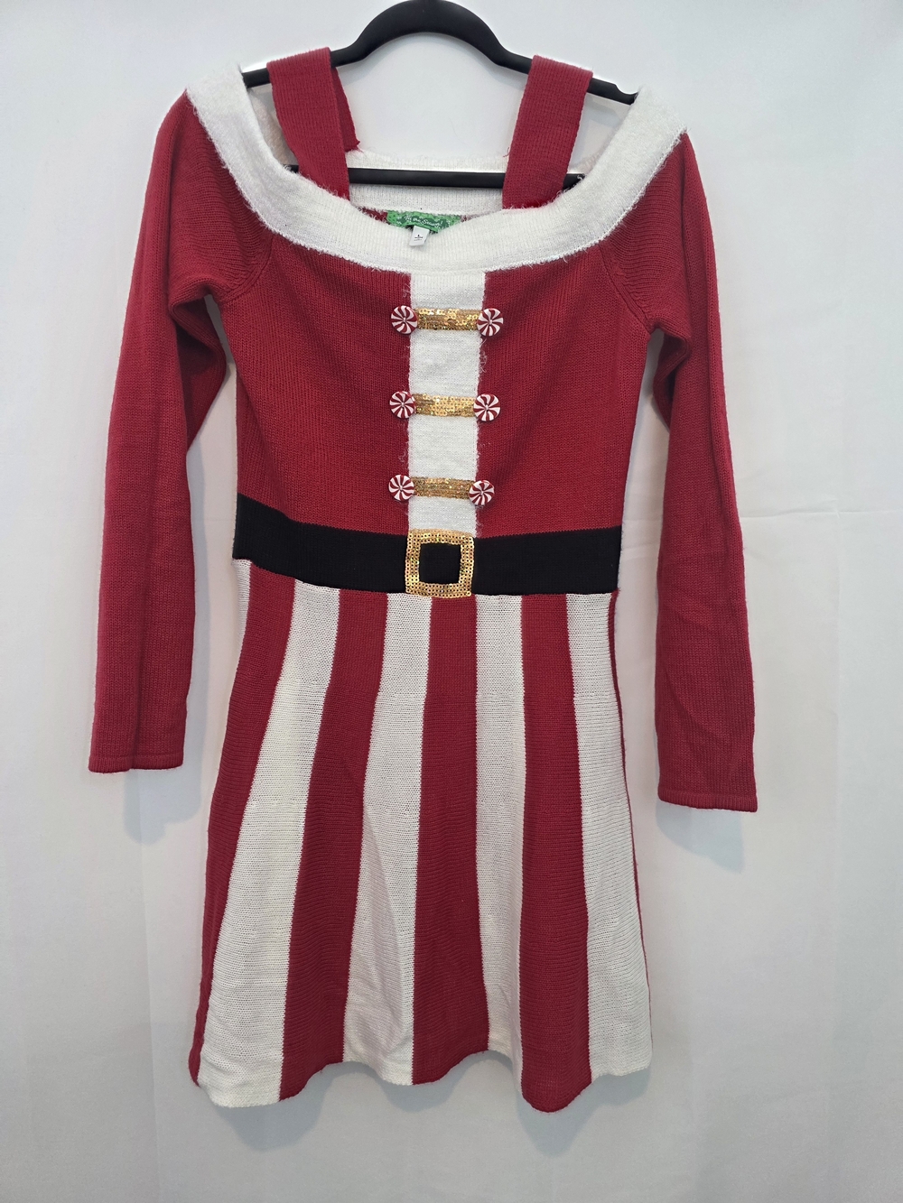 Holiday Sweater Mini Dress Christmas Size Large off the shoulder